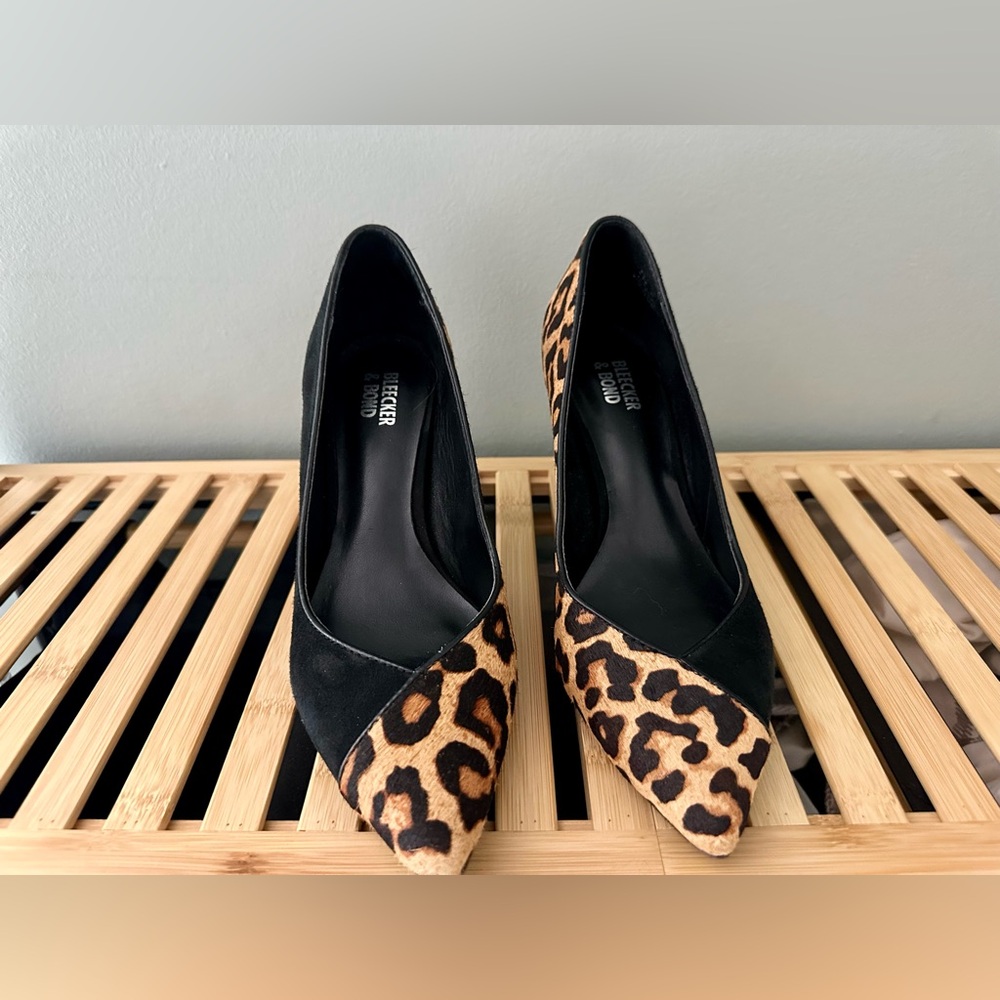 Bleecker & Bond Chic Leopard and Black Print Heels Women’s 8.5